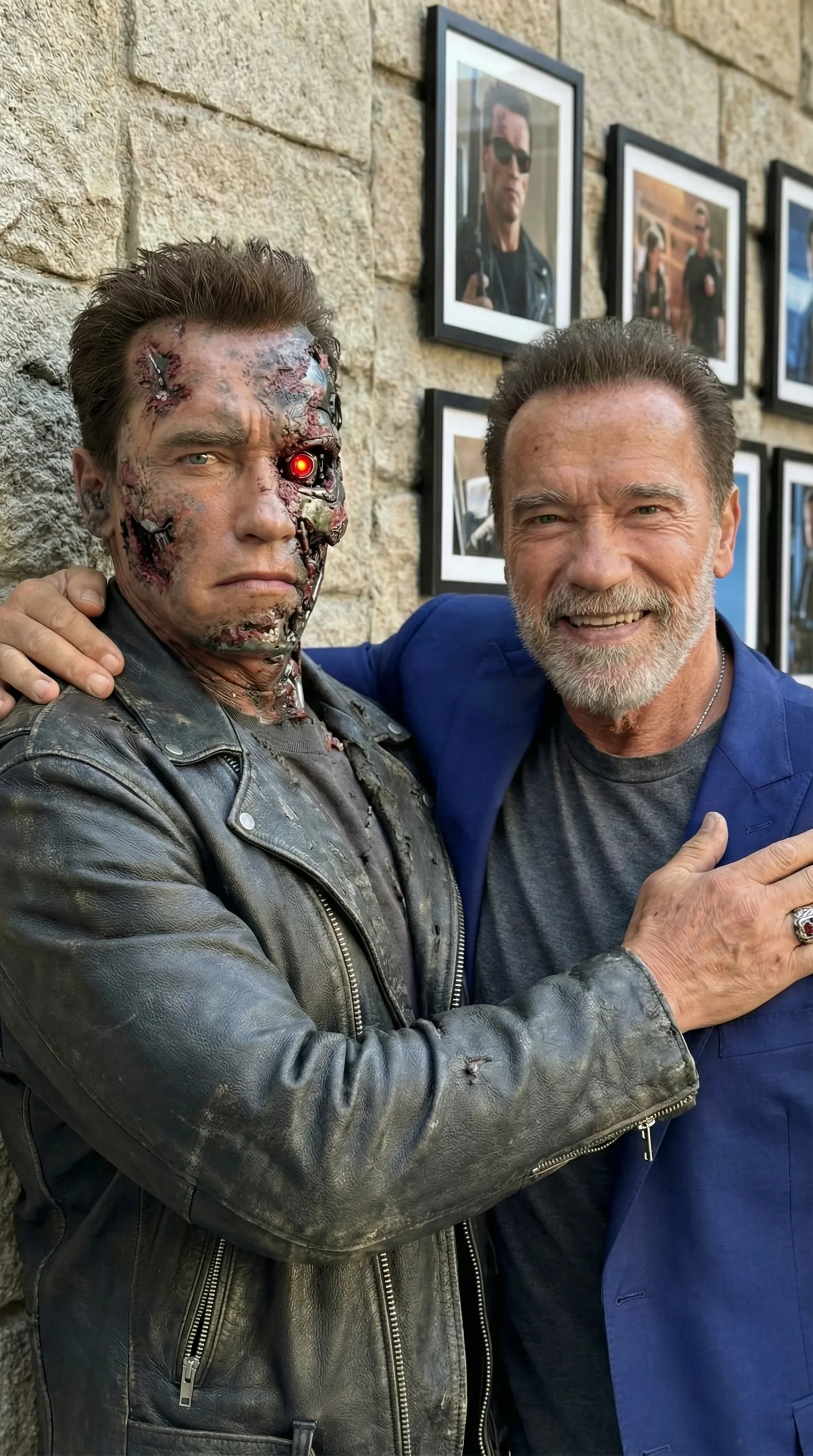 Arnold Schwarzenegger T-800 side by side with modern appearance Wall Edition