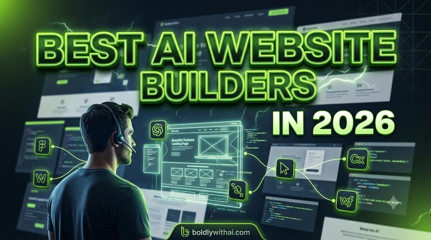 Modern AI-assisted website design workspace with layouts and brand components