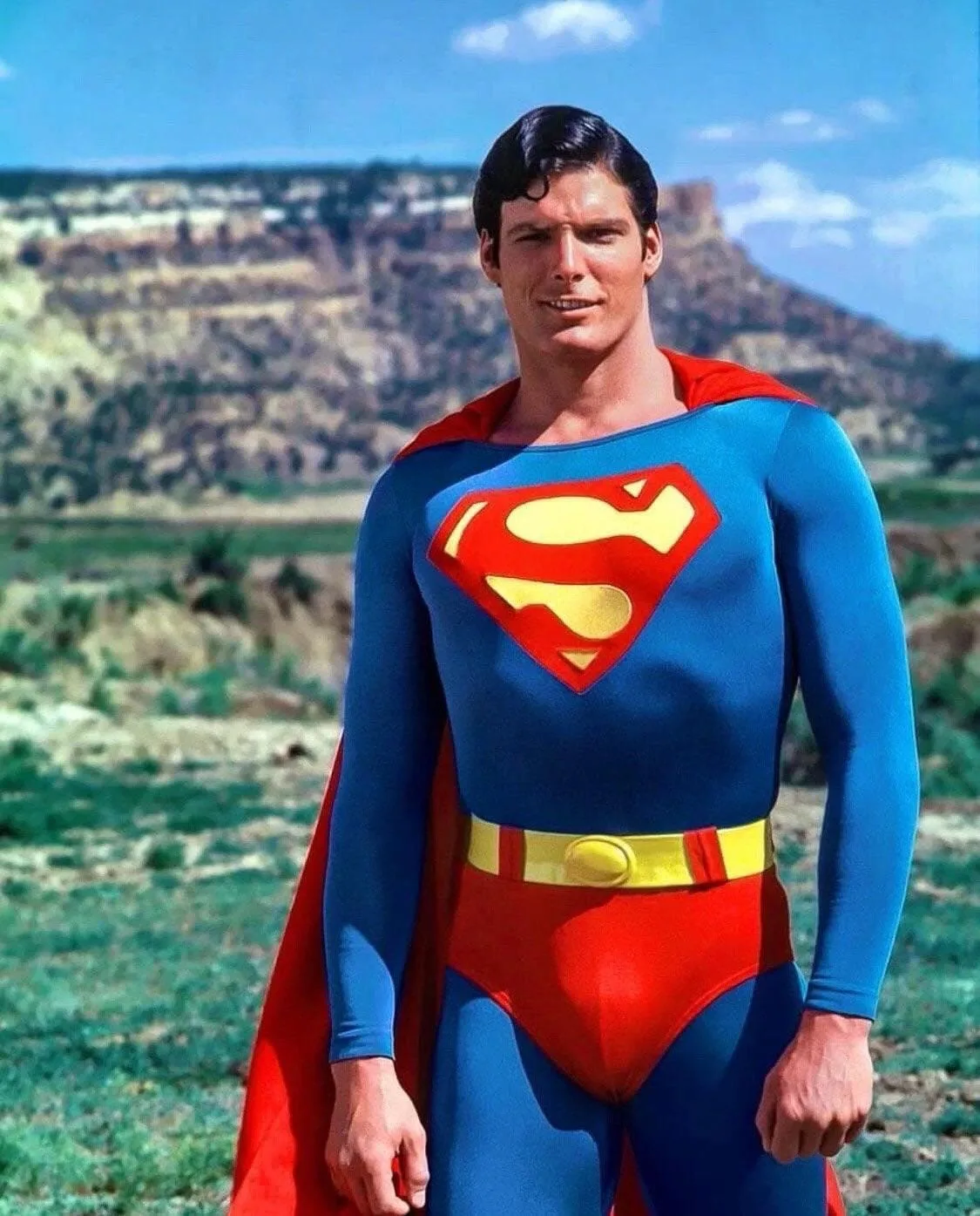 Original vintage Christopher Reeve Superman photo used as reference image for AI restoration